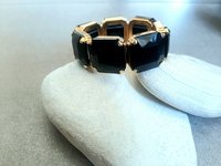 Jet Black Crystal Stretch Bracelet in Gold | Chunky Crystal Cuff 4675