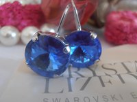 Light Sapphire Blue Rivoli Earrings 1122 / Crystal 12mm / Rhodium Dangle Drop Earrings / Girl Birthday Gift