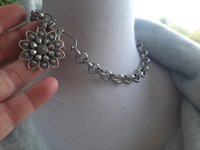 Metal Chunky Chain Necklace with Flower Charm