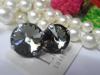 Black Diamond Rivoli Stud Earrings with Crystals 1122 / Antique Silver Pierced Post / Gift Body / Jewelry Accessories