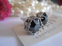 Hematite Black Post Crystal Earrings, Surgical steel Studs, Pierced Platinum Filligree Jewelry, Girlfriend Birthday Gift