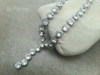 Lariat Y Crystal Necklace in Platinum | Art Deco Wedding Day Jewelry Set 