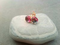 Pink Tourmaline Cushion Earrings in Gold | Colorful Jewelry 