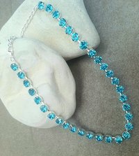 Blue Aquamarine Tennis Necklace 8mm | Graduate Rhinestone Collet for Women 