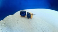 Asscher Cut Dark Sapphire Stud Earrings