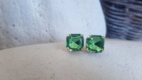 Peridot Post Earrings in Silver Square Setting