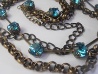 Indicolite Blue Long Chain Necklace, Multi Strand Antique Bronze Layered Jewelry, Birthday gift