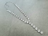 Lariat Y Crystal Necklace in Platinum | Art Deco Wedding Day Jewelry Set 