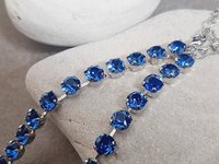 Blue Sapphire Crystal Tennis Necklace | Silver Rhinestone Collet