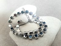 Blue Sapphire Crystal Tennis Necklace | Silver Rhinestone Collet