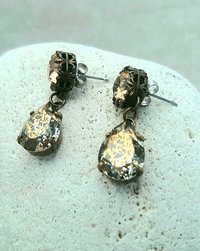 Gold Patina Crystal Teardrop Earrings in Bronze | Antique Jewelry | Handmade Gifts