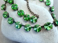 Green Peridot Crystal Cup chain Necklace in Antique Bronze | Mother's Day Gift