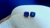 Asscher Cut Dark Sapphire Stud Earrings