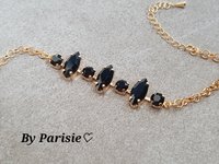 Opaque Black Navette Chain Bracelet - Dainty Jewelry