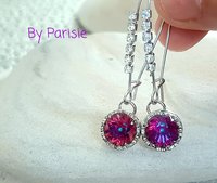 Heliotrope Concave Crystal Dangle Earrings