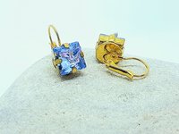 Light Blue and Pink Butterfly Dangle Earrings in Gold | Square Crystal Jewelry