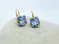 Light Blue and Pink Butterfly Dangle Earrings in Gold | Square Crystal Jewelry