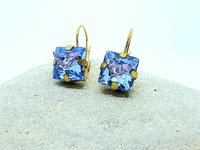 Light Blue and Pink Butterfly Dangle Earrings in Gold | Square Crystal Jewelry