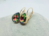 Vitrail Green Teardrop Dangle Earrings in Gold | Artisan Crystal Jewelry