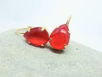 Red Lacquer Pear Dangle Earrings | Watermelon Summer Jewelry 