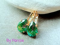 Green Vitrail Pear Crystal Dangle Earrings 