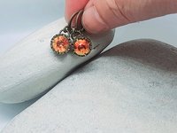 Orange Crystal Huggie Hoop Earrings | Antique Handmade Gift for Daughter