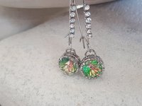 Green Concave Threader Earrings | Long Dangle & Drop Art Deco Earrings