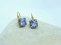 Light Blue and Pink Butterfly Dangle Earrings in Gold | Square Crystal Jewelry