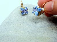 Light Blue and Pink Butterfly Dangle Earrings in Gold | Square Crystal Jewelry