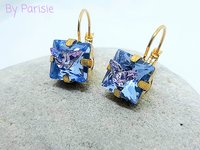 Blue and Pink Butterfly Square Dangle Earrings