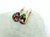 Vitrail Green Teardrop Dangle Earrings in Gold | Artisan Crystal Jewelry