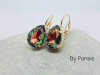 Vitrail Green Teardrop Dangle Earrings in Gold | Artisan Crystal Jewelry