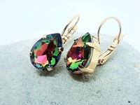 Medium Vitrail Pear Crystal Earrings in Gold Plated