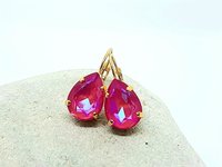 Fuchsia Lacquer Teardrop Earrings | Crystal Pink Pear Earrings