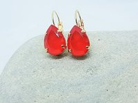 Red Lacquer Pear Dangle Earrings | Watermelon Summer Jewelry 