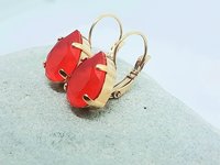 Red Lacquer Pear Dangle Earrings | Watermelon Summer Jewelry 