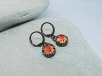 Orange Crystal Huggie Hoop Earrings | Antique Handmade Gift for Daughter