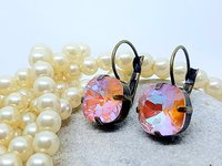 Shimmer Peach Cushion Crystal Earrings Antique | Gift for Wife