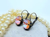 Shimmer Peach Cushion Crystal Earrings Antique | Gift for Wife