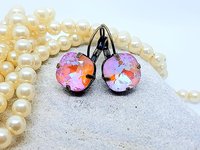 Shimmer Peach Cushion Crystal Earrings Antique | Gift for Wife