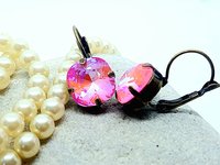 Hot Pink Dangle Earring Set in Antique Bronze Gift for New Mom