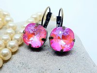 Hot Pink Dangle Earring Set in Antique Bronze Gift for New Mom