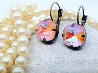 Shimmer Peach Cushion Crystal Earrings Antique | Gift for Wife