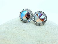 Shimmer Topaz Halo Post Earrings in Stainless Steel | Gift for Daughter