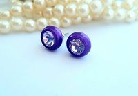 Purple Rhinestone Ball Earrings | Crystal Studs for Girls