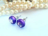 Purple Rhinestone Ball Earrings | Crystal Studs for Girls