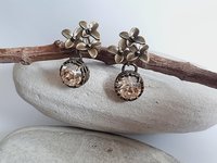 Vintage Floral Crystal Earrings – Antique Bronze Drop Earrings with Austrian Crystals, Romantic Nature-Inspired Jewelry for Women, Mum Gift