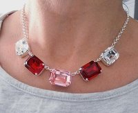 Bold Crystal Statement Necklace: Red, Pink & Clear Octagon Gem - Handmade
