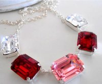 Bold Crystal Statement Necklace: Red, Pink & Clear Octagon Gem - Handmade