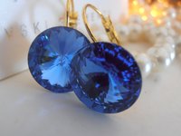 Sapphire Blue Rivoli Earrings | Big Crystal Dangle Earrings | Lever back Drop Earring